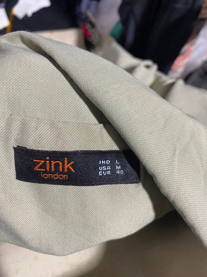 ZINK LONDON |M| B50| SAGE GREEN CROPPED BLAZER & WIDE-LEG CARGO PANTS TWO-PIECE CO-ORD SET