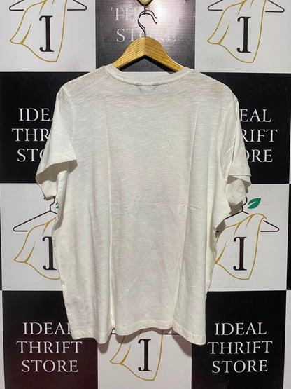 M&S |XL| BUST 25| B50| WHITE SLUB COTTON "LOVE" FLORAL GRAPHIC T-SHIRT