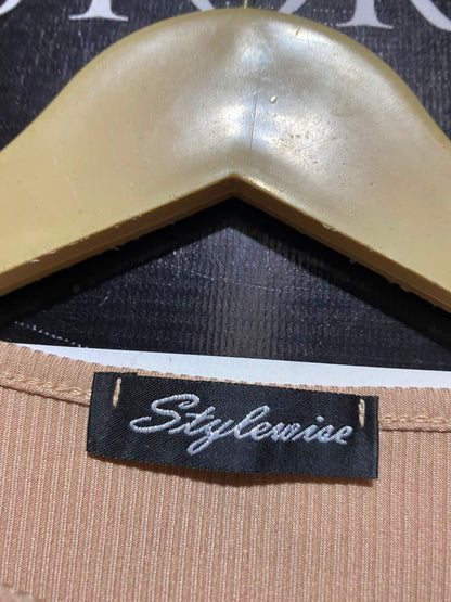 STYLEWISE |XS| BUST 13| B50| BEIGE RIBBED FRONT CUT-OUT TIE-WAIST SHRUG TOP