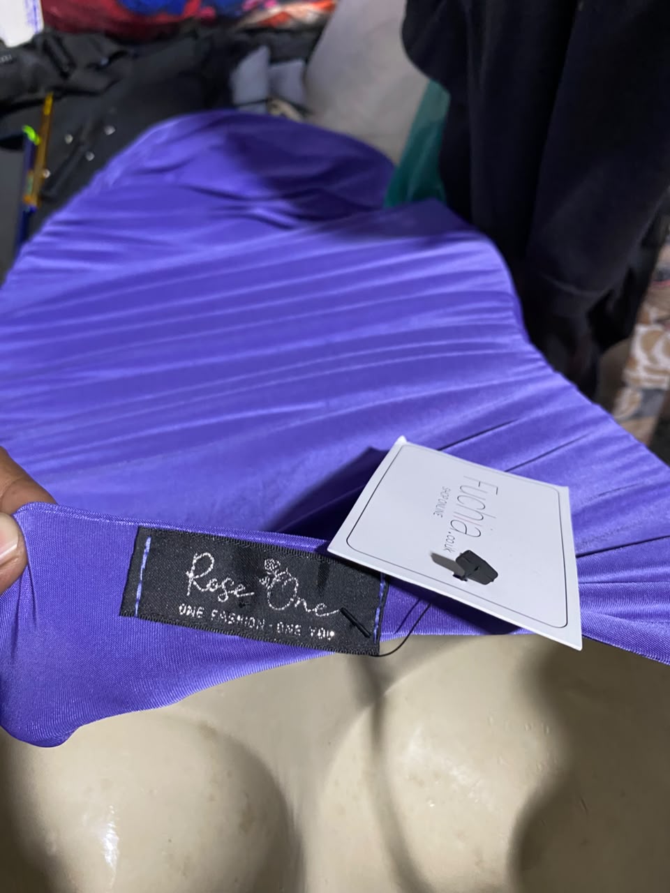 FUCHIA |S| BUST 15| B50| PURPLE RUCHED SPAGHETTI STRAP BODYCON MINI DRESS
