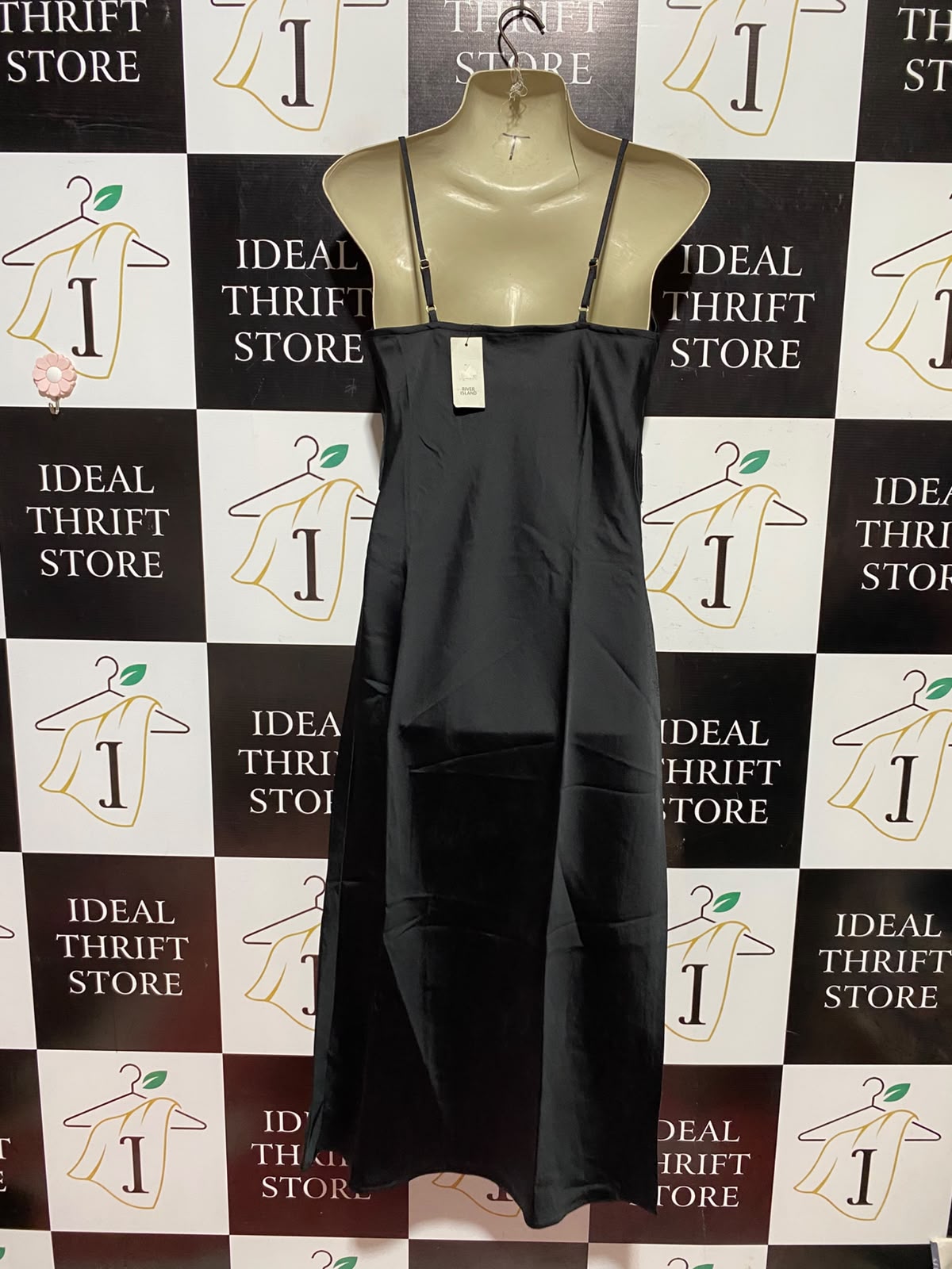 RIVER ISLAND |S| BUST 17| B50| BLACK COWL NECK SPAGHETTI STRAP SLIP MIDI DRESS