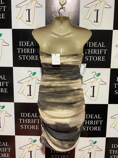 VERA & LUCK |S| BUST 15| B50| STRAPLESS RUCHED TIE-DYE BODYCON MINI DRESS