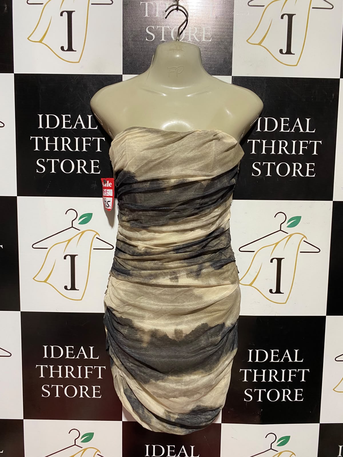 VERA & LUCK |S| BUST 15| B50| STRAPLESS RUCHED TIE-DYE BODYCON MINI DRESS