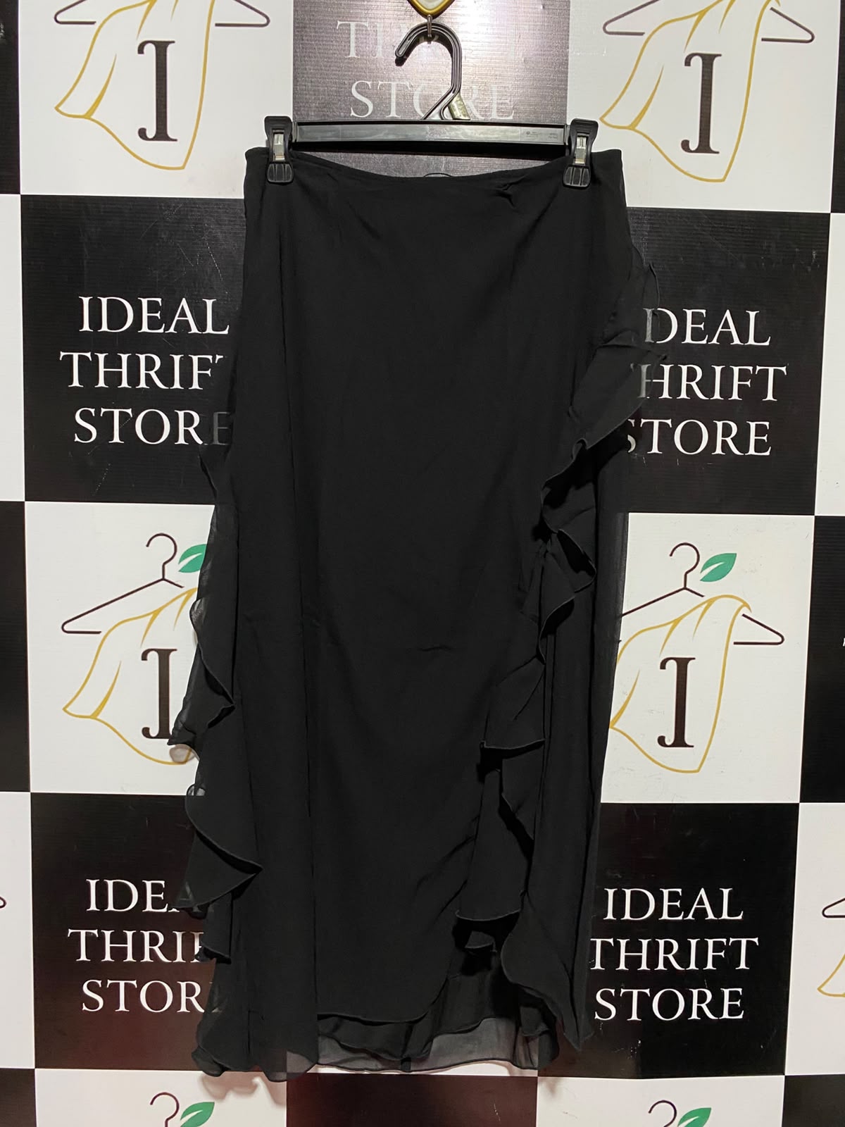 RITA ORA |M| WAIST 28| B50| BLACK RUFFLE-TRIMMED MAXI SKIRT