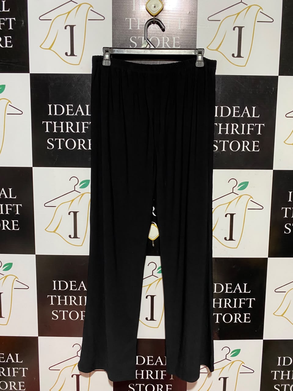 MAYESHA |L| WAIST 30| B50| BLACK ELASTIC HIGH-WAISTED RELAXED WIDE-LEG PANTS