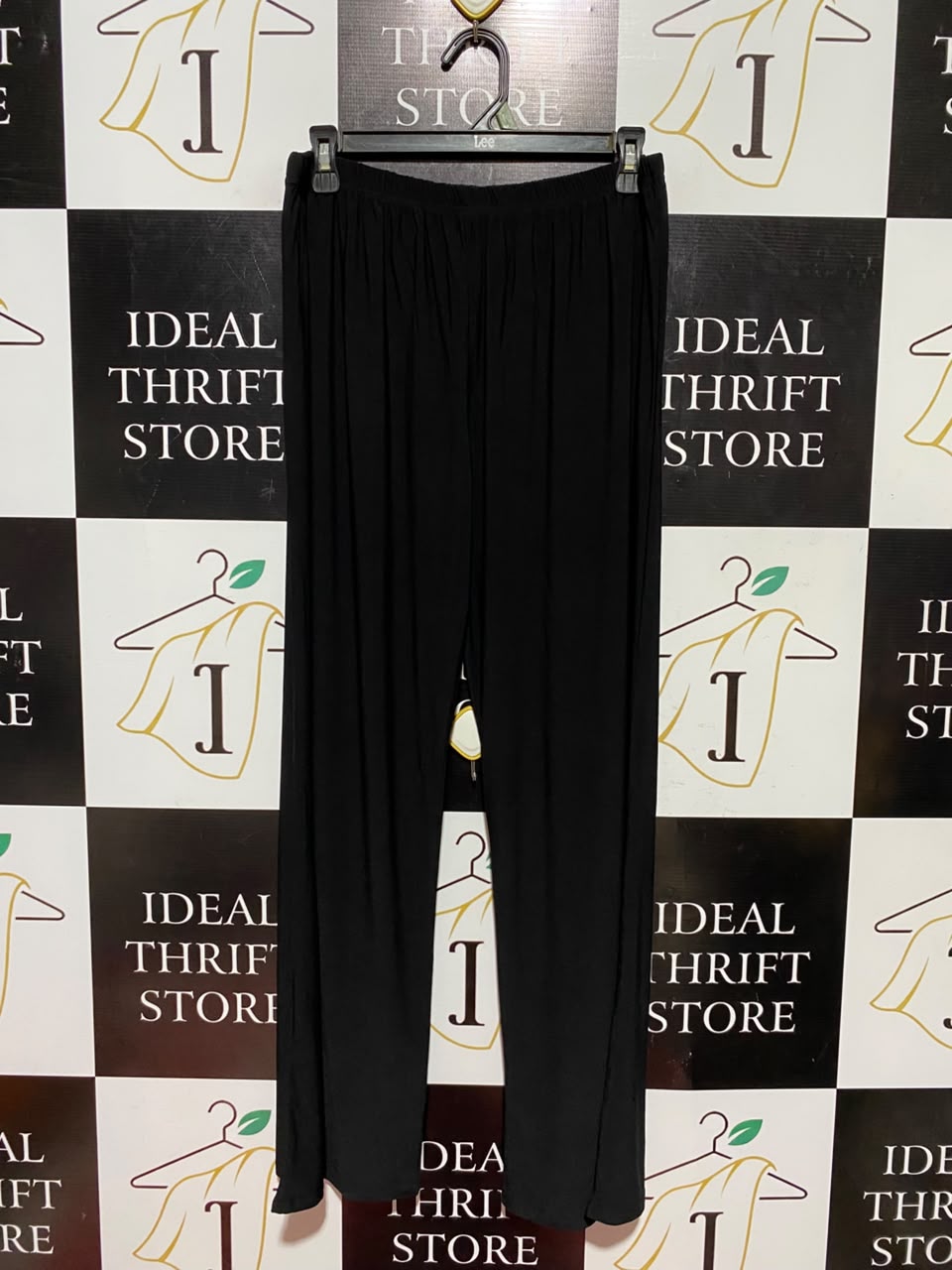 MAYESHA |L| WAIST 30| B50| BLACK ELASTIC HIGH-WAISTED RELAXED WIDE-LEG PANTS