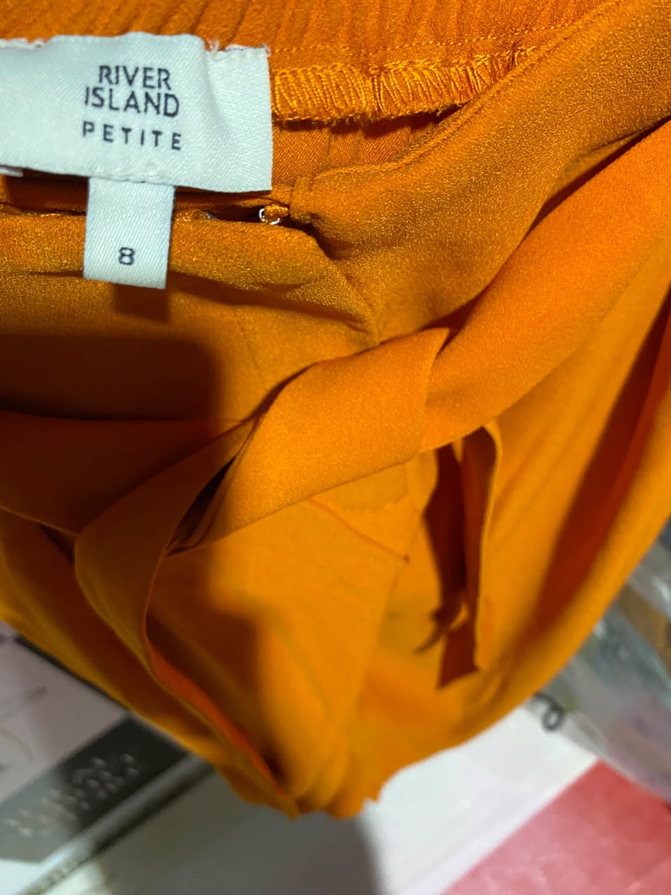 RIVER ISLAND |S| WAIST 25| B50| VIBRANT ORANGE PAPERBAG HIGH-WAISTED TIE-BELT TROUSERS