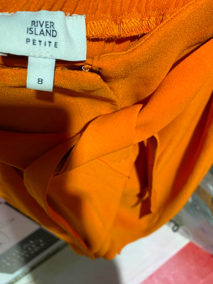 RIVER ISLAND |S| WAIST 25| B50| VIBRANT ORANGE PAPERBAG HIGH-WAISTED TIE-BELT TROUSERS