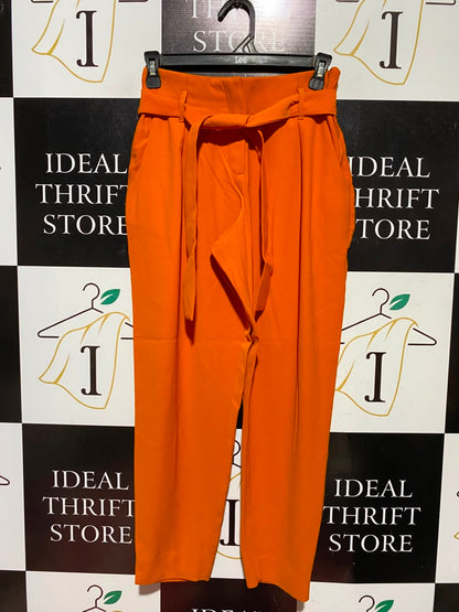 RIVER ISLAND |S| WAIST 25| B50| VIBRANT ORANGE PAPERBAG HIGH-WAISTED TIE-BELT TROUSERS