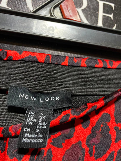 NEW LOOK |XS| WAIST 24| B50| RED AND BLACK LEOPARD PRINT WIDE-LEG PANTS