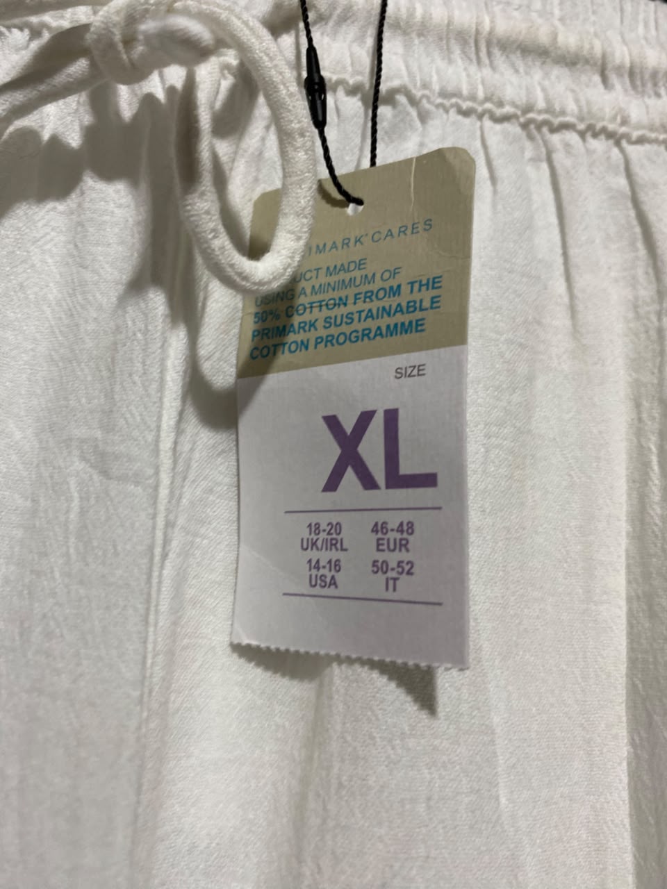 PRIMARK CARES |XL| WAIST 36| B50| WHITE LINEN-BLEND DRAWSTRING WIDE-LEG WRAP PALAZZO PANTS