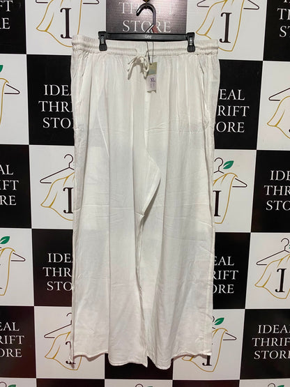 PRIMARK CARES |XL| WAIST 36| B50| WHITE LINEN-BLEND DRAWSTRING WIDE-LEG WRAP PALAZZO PANTS