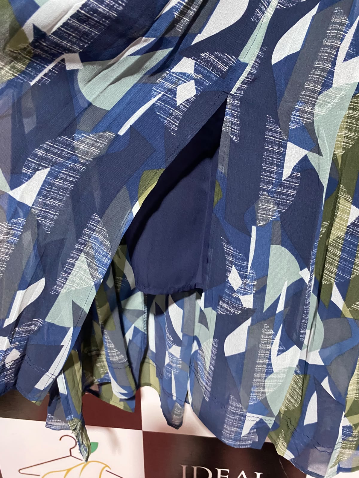 NEXT |L| WAIST 30| B50| BLUE AND GREEN GEOMETRIC PLEATED MIDI SKIRT