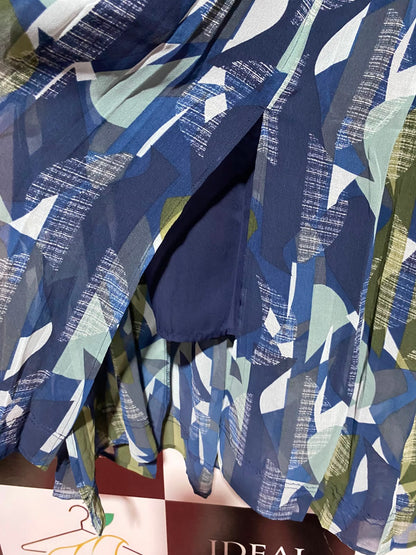 NEXT |L| WAIST 30| B50| BLUE AND GREEN GEOMETRIC PLEATED MIDI SKIRT