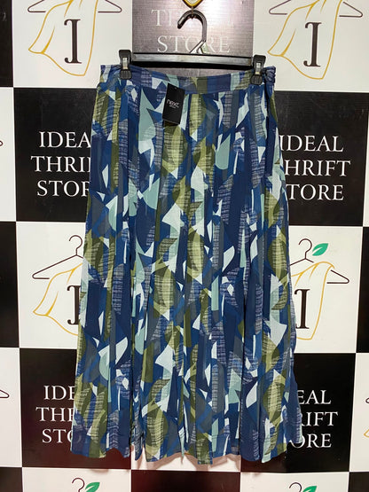 NEXT |L| WAIST 30| B50| BLUE AND GREEN GEOMETRIC PLEATED MIDI SKIRT