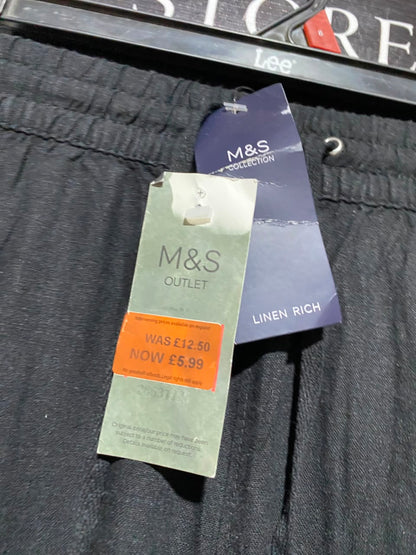 M&S |XXL| WAIST 40| B50| BLACK LINEN-RICH TAPERED ANKLE GRAZER PANTS