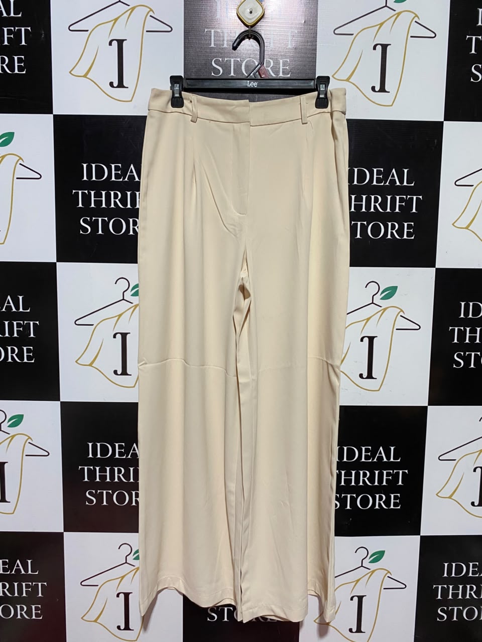 SHEIN |L| WAIST 30| B50| CREAM PLEATED HIGH-WAISTED WIDE-LEG TROUSERS