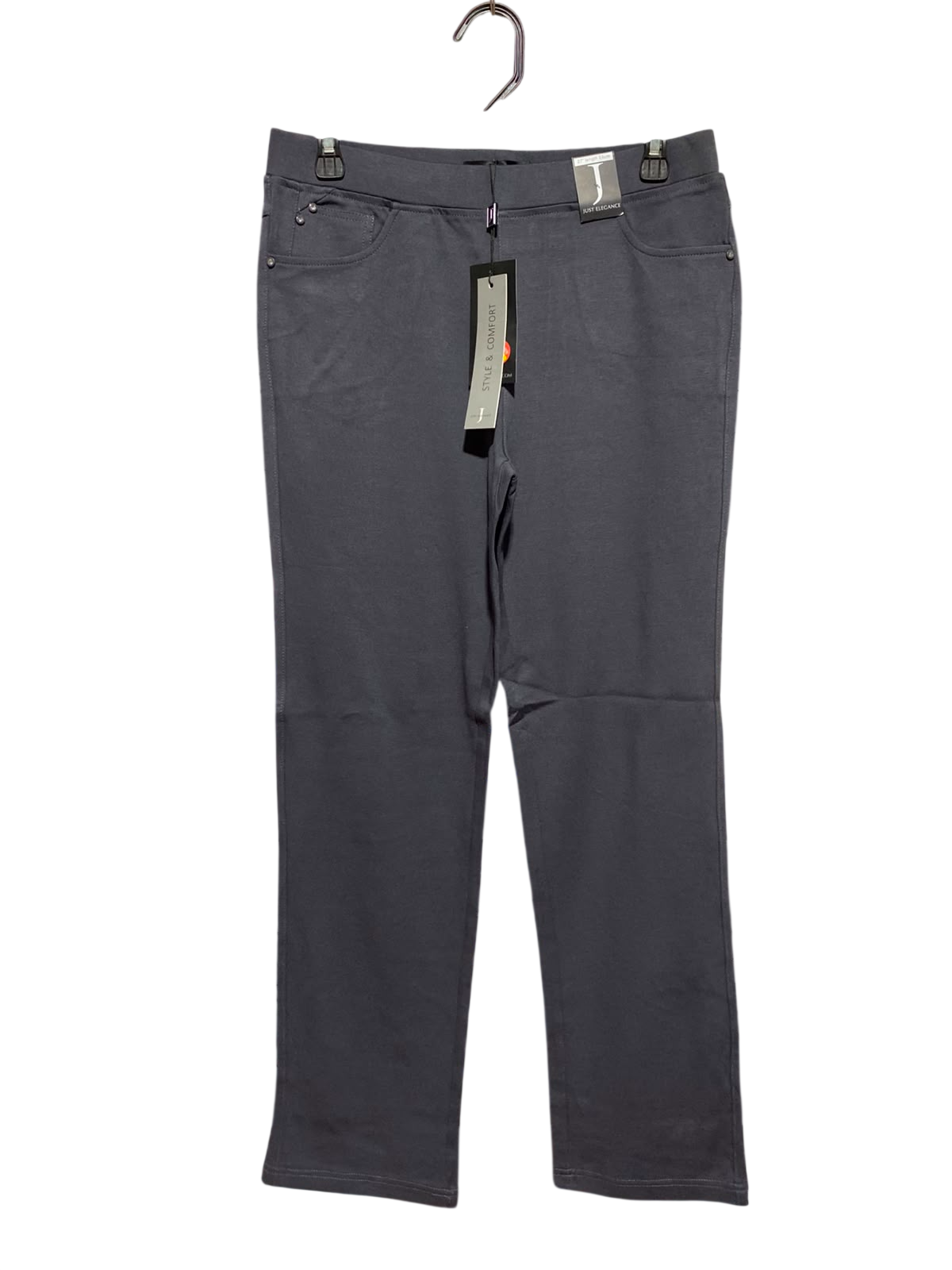 JUST ELEGANCE |M| WAIST 29| A1| CHARCOAL GREY STRAIGHT LEG STRETCH PANTS, NEW WITH TAGS