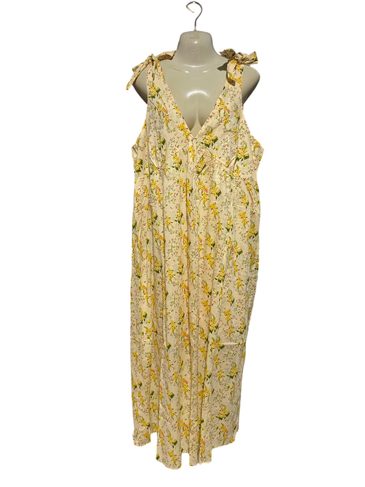 PRIMARK |L| BUST 20| A1| YELLOW FLORAL PRINT V-NECK MAXI DRESS WITH TIE-SHOULDER STRAPS