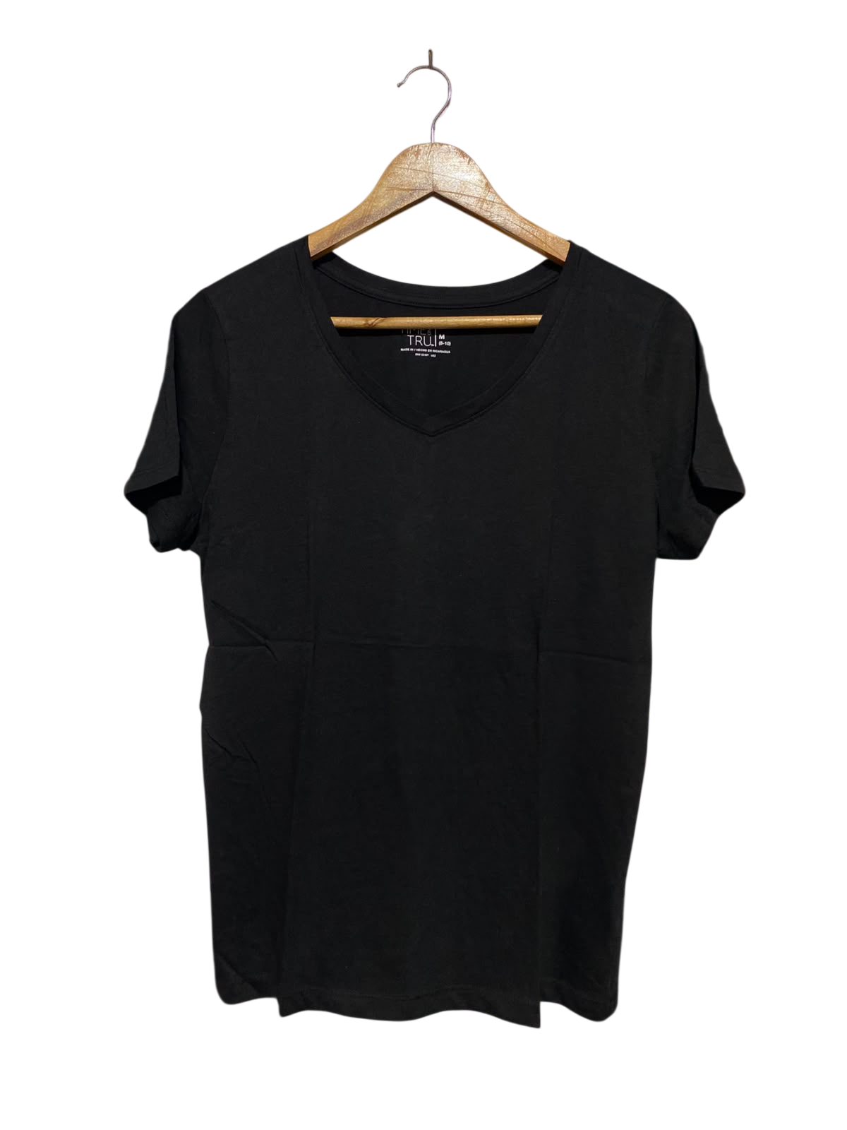 TIME AND TRU |M| BUST 19| A1| BLACK SHORT SLEEVE V-NECK T-SHIRT,