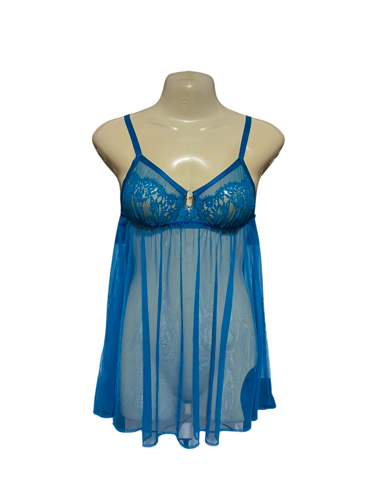 VICTORIAS SECRET |XS| BUST 12| A1| TURQUOISE BLUE LACE AND SHEER MESH BABYDOLL LINGERIE CHEMISE