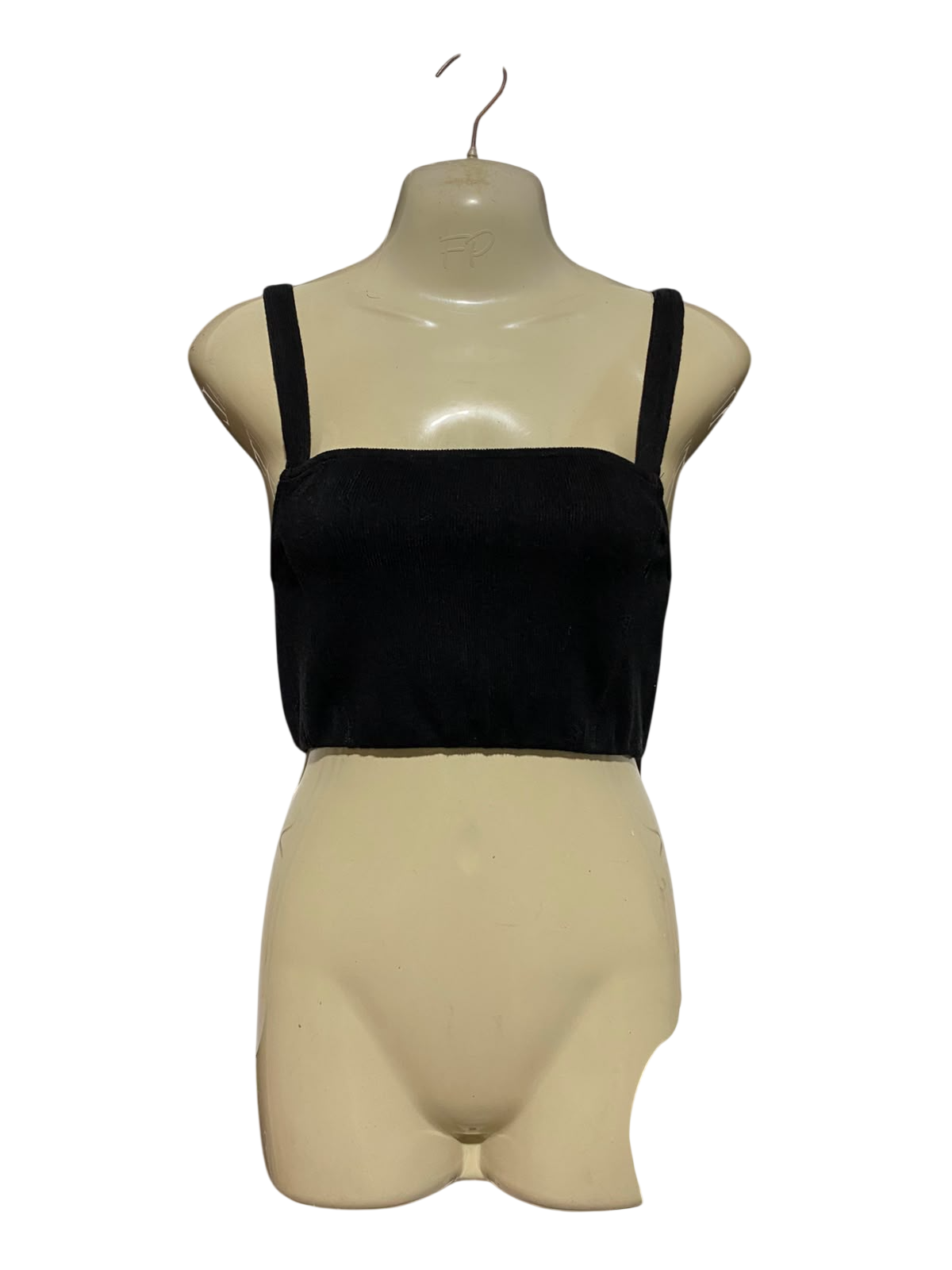 ZARA |S| BUST 12| A1| BLACK RIBBED SQUARE-NECK CROP TOP THICK STRAP SLEEVELESS CAMI TANK