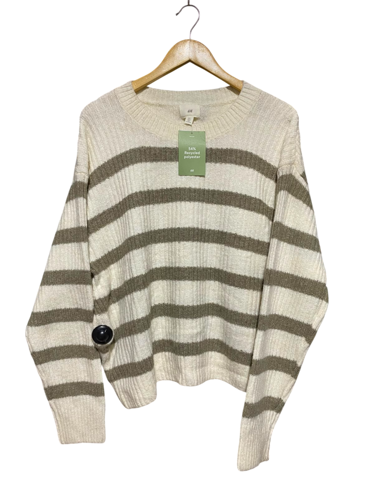 H&M |L| BUST 25| A2| CREAM AND TAUPE STRIPED CREWNECK KNIT SWEATER PULLOVER