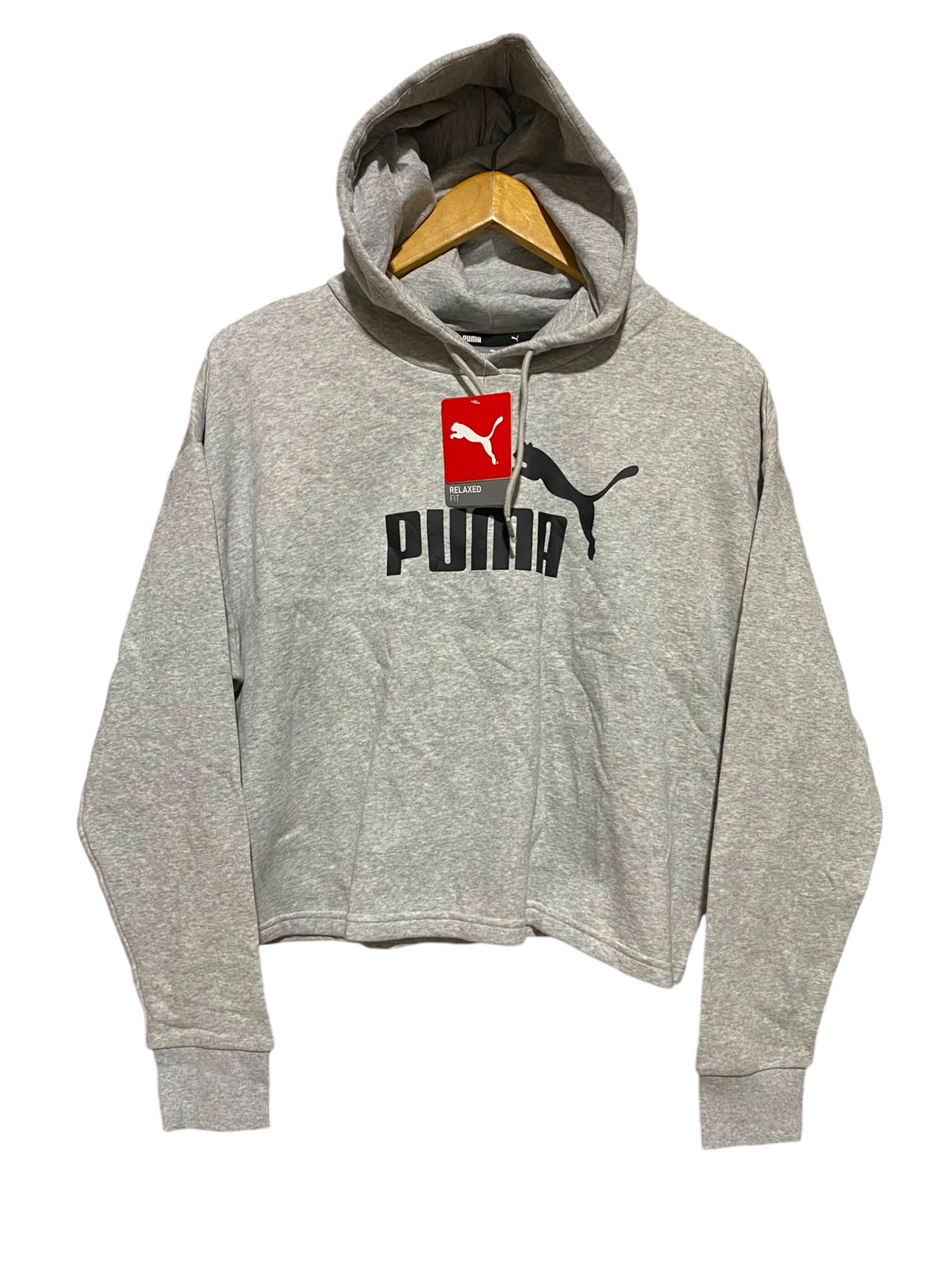 PUMA |M| BUST 23| A2| GREY ESSENTIALS RELAXED FIT CROPPED PULLOVER HOODIE SWEATSHIRT