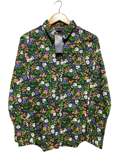 M&S |L| BUST 21| A2| LUXURY PIMA COTTON NO PEEP PLACKET FLORAL BUTTON-DOWN SHIRT