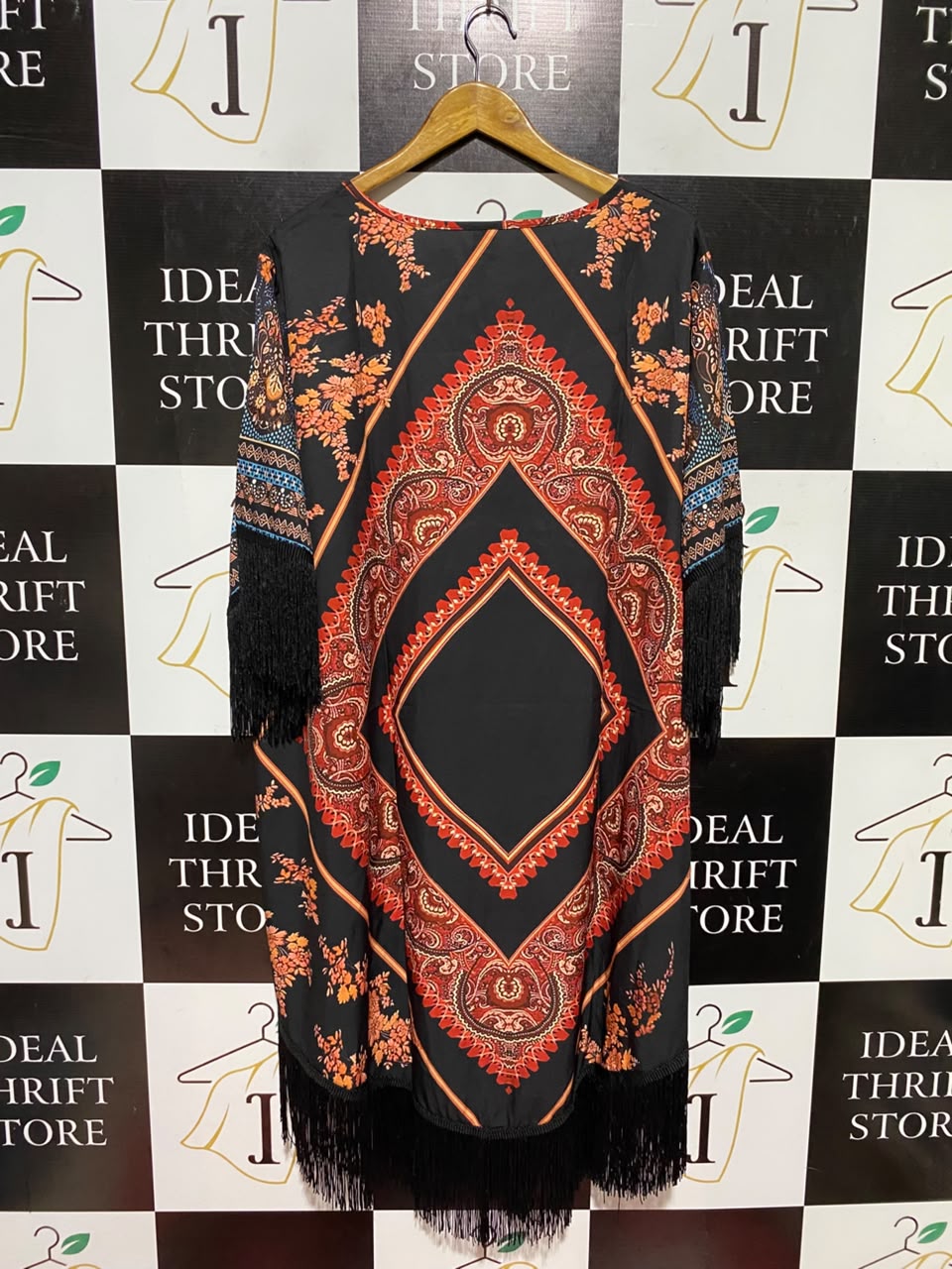SHEIN CURVE |XXL| BUST 27| A2| BOHO PAISLEY PRINT FRINGE HEM KAFTAN DRESS / BEACH COVER-UP