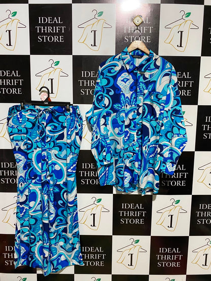 LIMITED COLLECTION |XXL| A2| RETRO BLUE PSYCHEDELIC PAISLEY TWO-PIECE CO-ORD SET