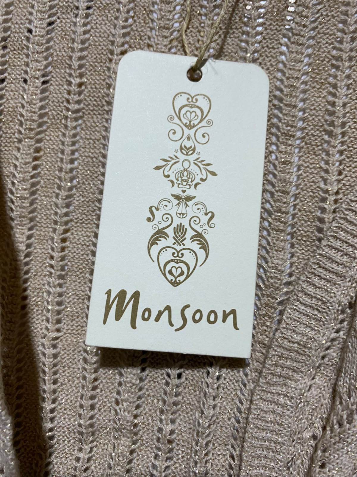 MONSOON |M| BUST 20| A2| CHAMPAGNE METALLIC SHIMMER CROPPED BOLERO CARDIGAN OPEN KNIT SHRUG