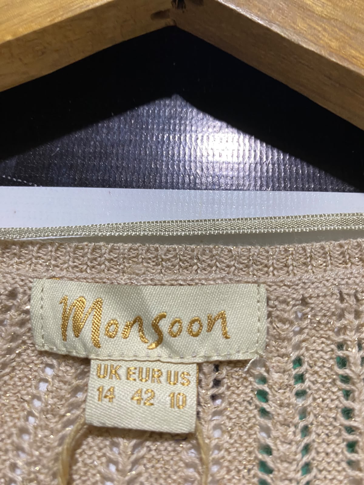 MONSOON |M| BUST 20| A2| CHAMPAGNE METALLIC SHIMMER CROPPED BOLERO CARDIGAN OPEN KNIT SHRUG