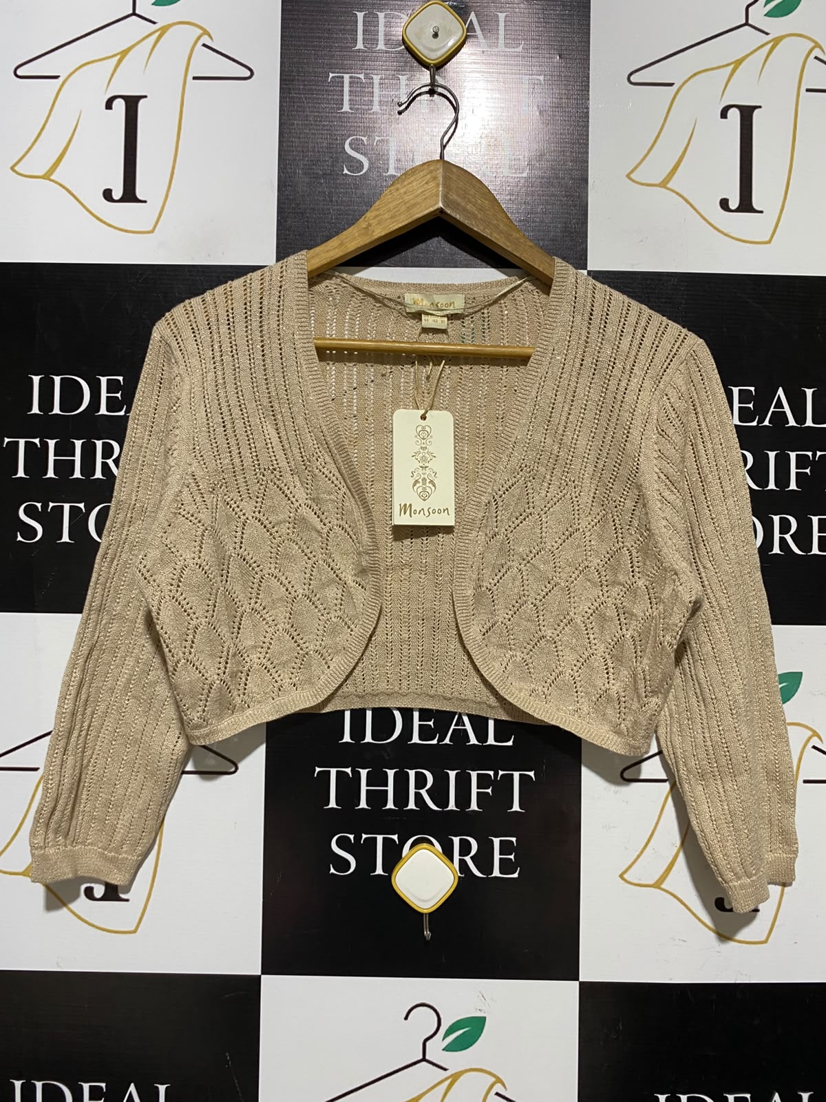 MONSOON |M| BUST 20| A2| CHAMPAGNE METALLIC SHIMMER CROPPED BOLERO CARDIGAN OPEN KNIT SHRUG