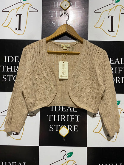 MONSOON |M| BUST 20| A2| CHAMPAGNE METALLIC SHIMMER CROPPED BOLERO CARDIGAN OPEN KNIT SHRUG