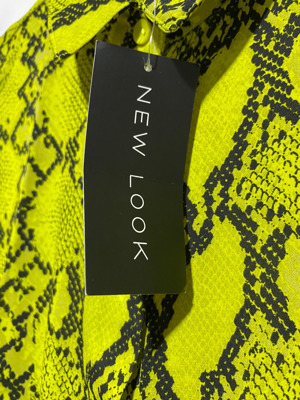 NEW LOOK |M| BUST 19| A2| LIME GREEN NEON SNAKESKIN PRINT BUTTON-DOWN LONG-SLEEVE SHIRT BLOUSE