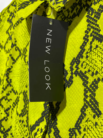 NEW LOOK |M| BUST 19| A2| LIME GREEN NEON SNAKESKIN PRINT BUTTON-DOWN LONG-SLEEVE SHIRT BLOUSE