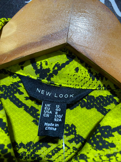 NEW LOOK |M| BUST 19| A2| LIME GREEN NEON SNAKESKIN PRINT BUTTON-DOWN LONG-SLEEVE SHIRT BLOUSE
