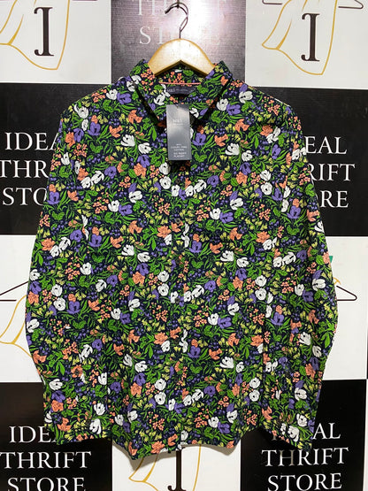 M&S |L| BUST 21| A2| LUXURY PIMA COTTON NO PEEP PLACKET FLORAL BUTTON-DOWN SHIRT