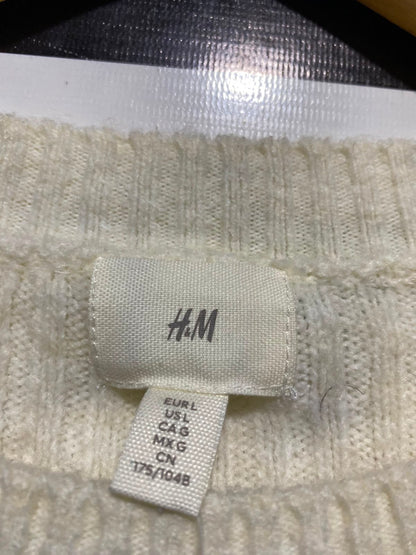 H&M |L| BUST 25| A2| CREAM AND TAUPE STRIPED CREWNECK KNIT SWEATER PULLOVER