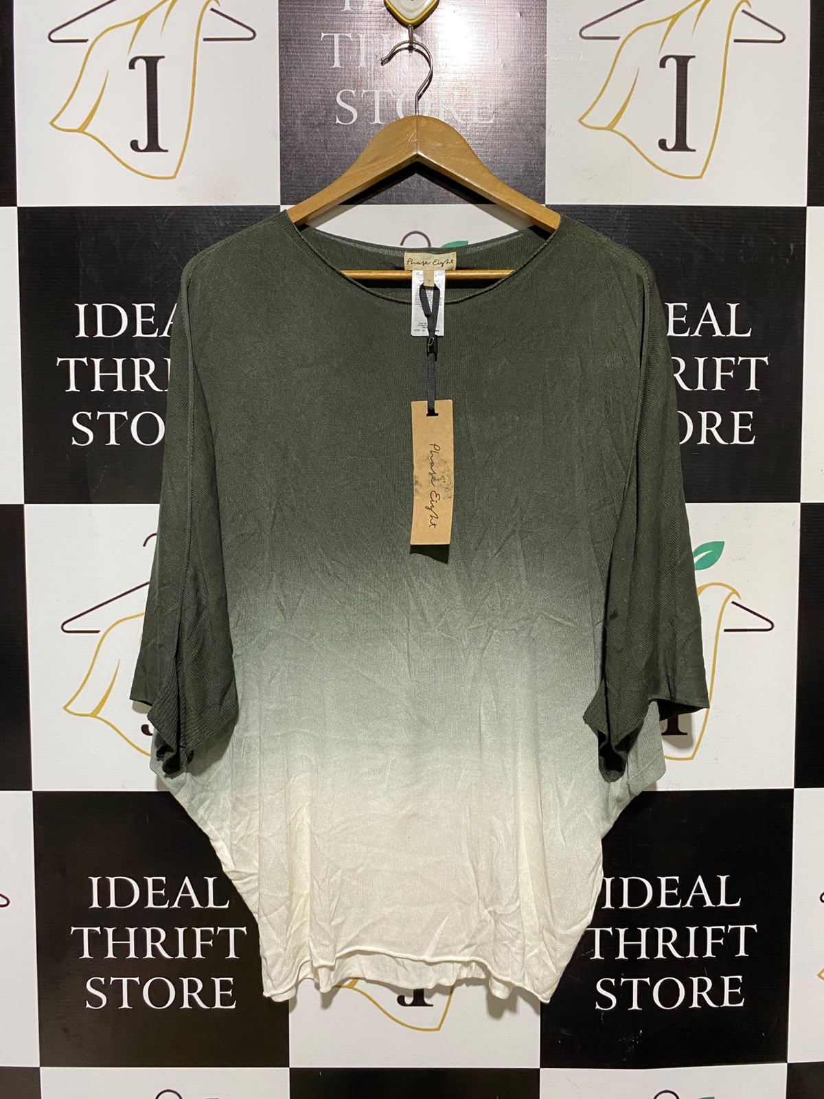PHASE EIGHT |L| BUST FREE| A2| SAGE GREEN OMBRE BATWING KNIT TOP RELAXED BOOTNECK SWEATER