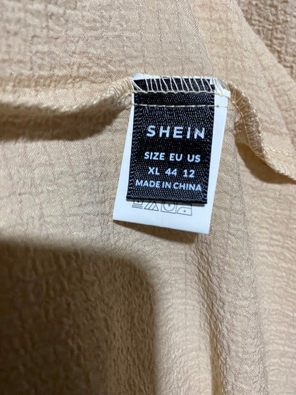 SHEIN |XL| BUST 20| A1| BEIGE HIGH-NECK TIERED MAXI DRESS MODEST LONG-SLEEVE TEXTURED SMOCK DRESS