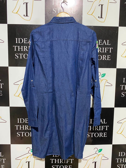 MOHITO |L| BUST 20| A1| DARK WASH DENIM SHIRT DRESS WITH NOVELTY EMBROIDERED PATCHES