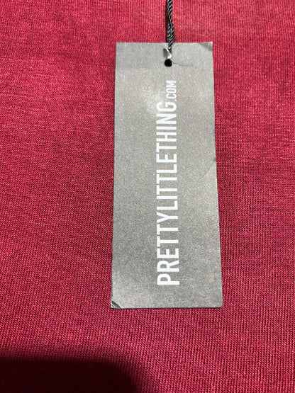 PRETTYLITTLE THING |S| BUST 15| A1| BURG_UNDY RED LONG SLEEVE CREW NECK BODYSUIT STRETCH THONG BOTTOM BASICS