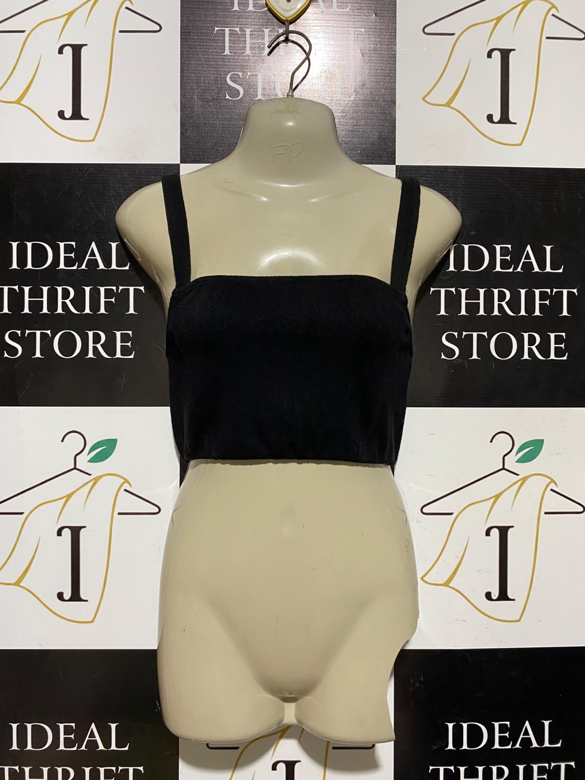 ZARA |S| BUST 12| A1| BLACK RIBBED SQUARE-NECK CROP TOP THICK STRAP SLEEVELESS CAMI TANK