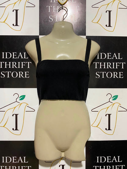 ZARA |S| BUST 12| A1| BLACK RIBBED SQUARE-NECK CROP TOP THICK STRAP SLEEVELESS CAMI TANK