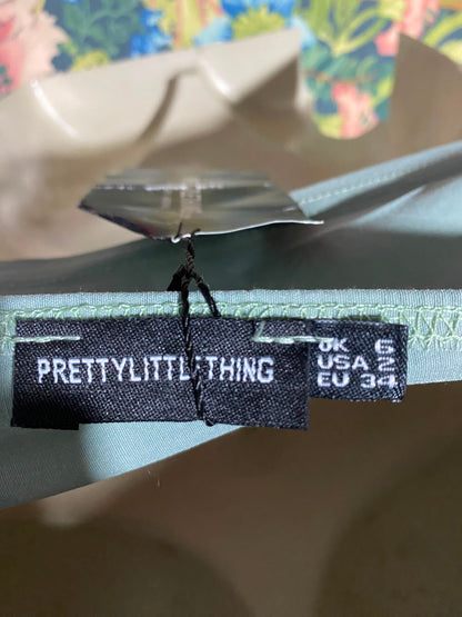 PRETTYLITTLE THING |S| BUST 12| A1| SAGE GREEN LACE-UP FRONT HALTER CROP TOP BOHO FESTIVAL CAMI TANK