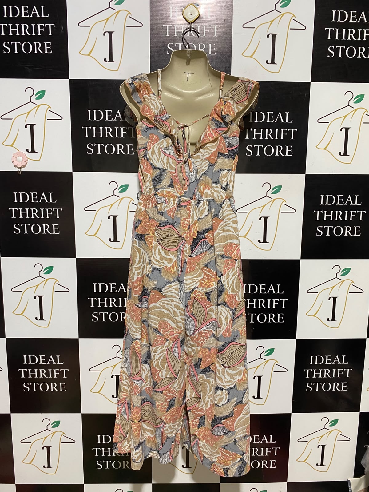 QUIZ |S| BUST 16| A1| FLORAL RUFFLED WIDE-LEG JUMPSUIT PLUNGING V-NECK COLD-SHOULDER ROMPER