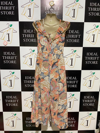 QUIZ |S| BUST 16| A1| FLORAL RUFFLED WIDE-LEG JUMPSUIT PLUNGING V-NECK COLD-SHOULDER ROMPER