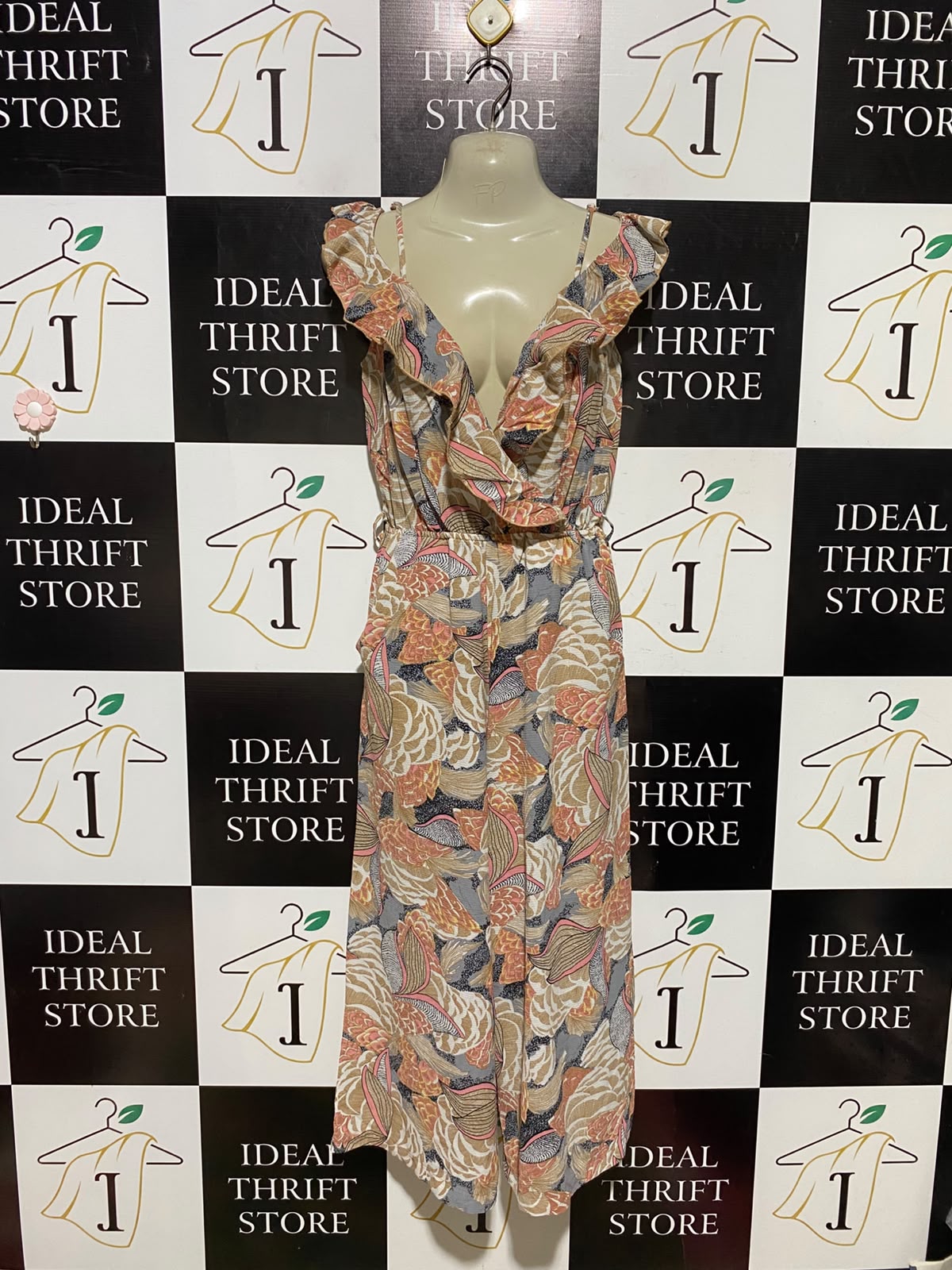 QUIZ |S| BUST 16| A1| FLORAL RUFFLED WIDE-LEG JUMPSUIT PLUNGING V-NECK COLD-SHOULDER ROMPER